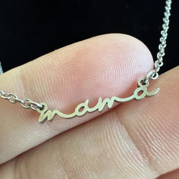 Silver “Mama” Script Necklace – Minimalist Gift for Mom - Picture 4 of 6
